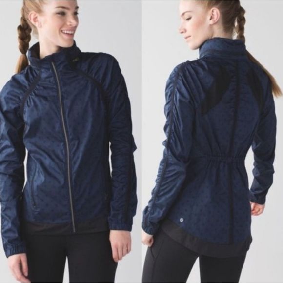 Lululemon Gather and Sprint Jacket Blue Black Polka‎ Dot Size 6 - Picture 1 of 10